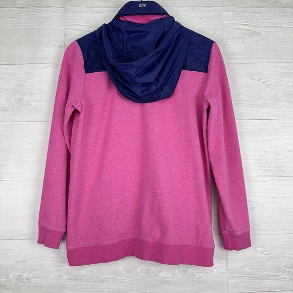 Vineyard Vines Shep Quilted Pullover Hoodie Women S Navy Pink Quarter Snap - Picture 6 of 15